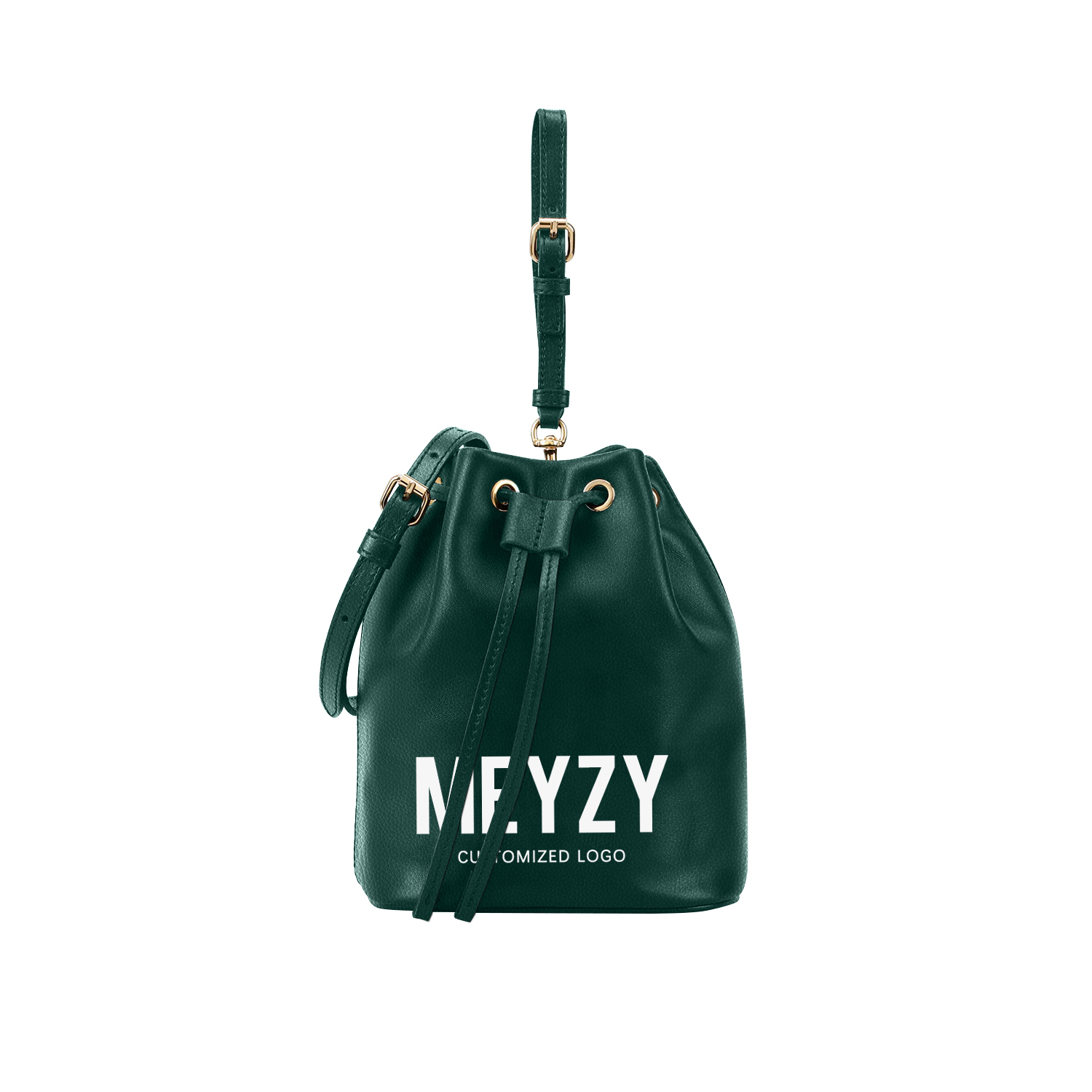 Dark Green Logo Printed Drawstring Bag