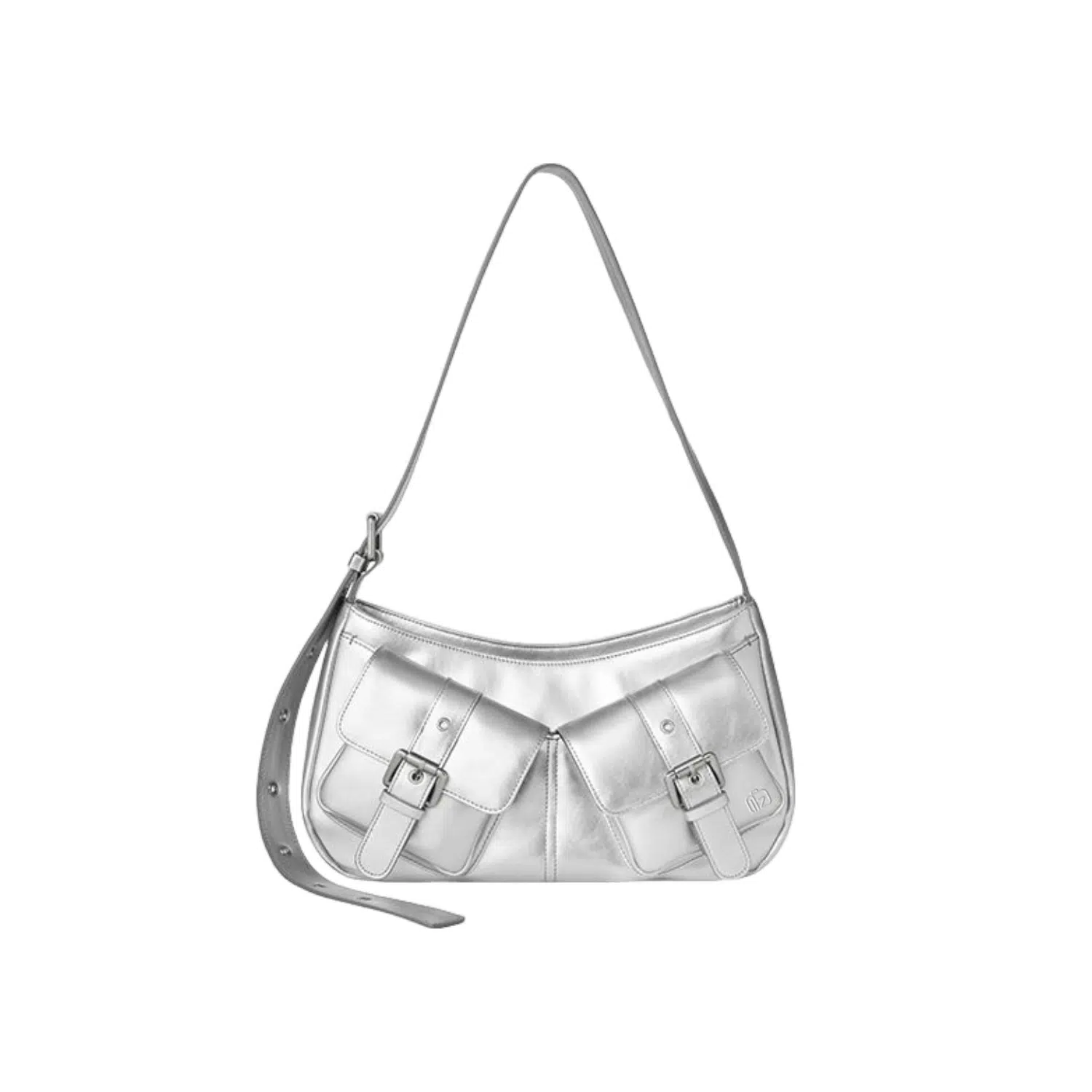 shiny leather double pockets handbags